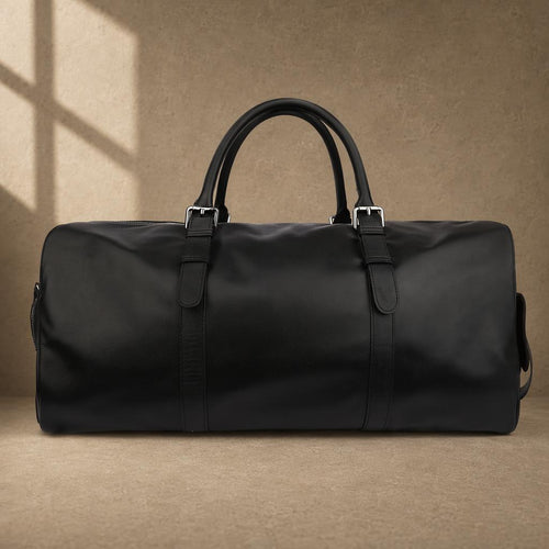 Black Leather Business Travel Duffle