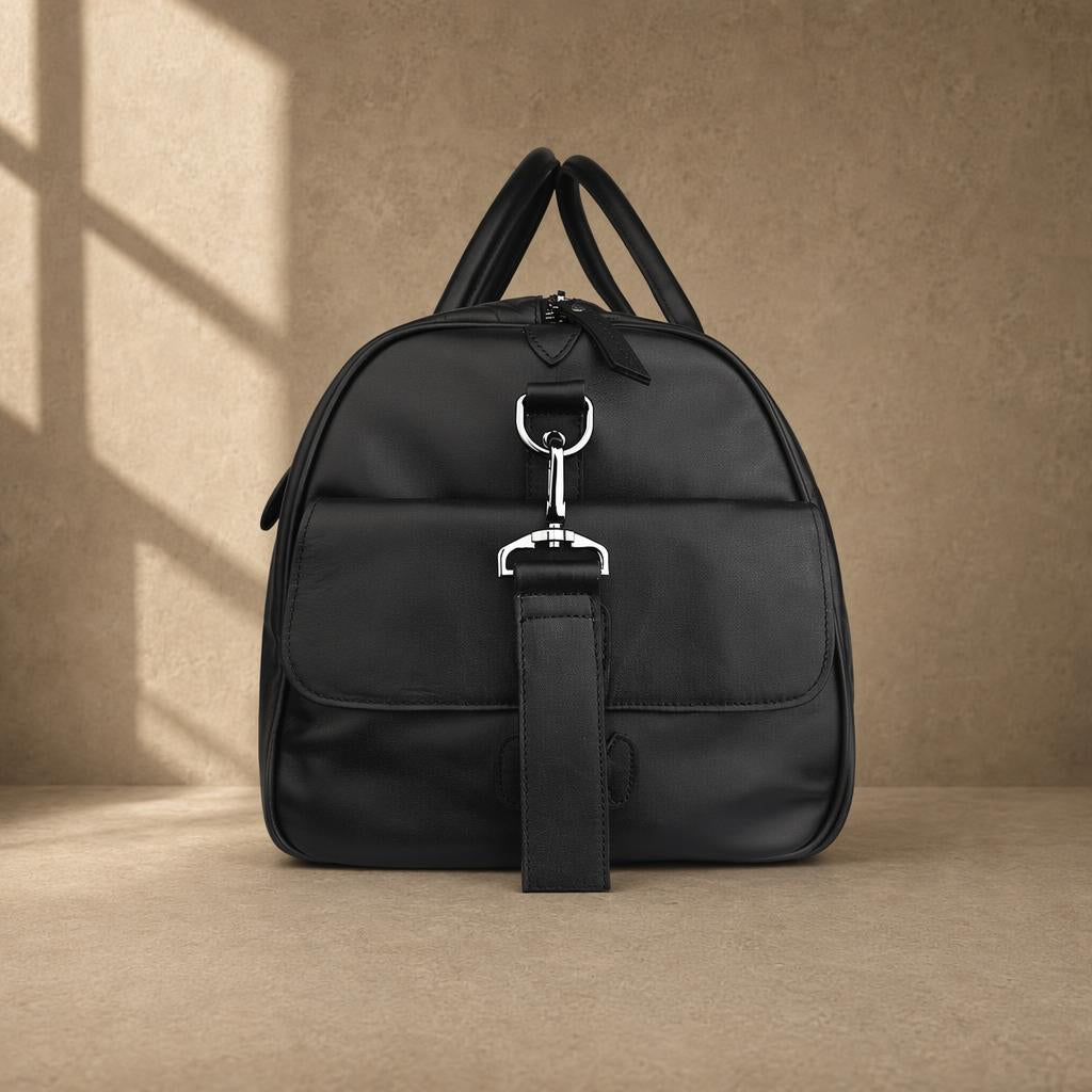 Black Leather Business Travel Duffle