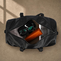 Black Leather Business Travel Duffle