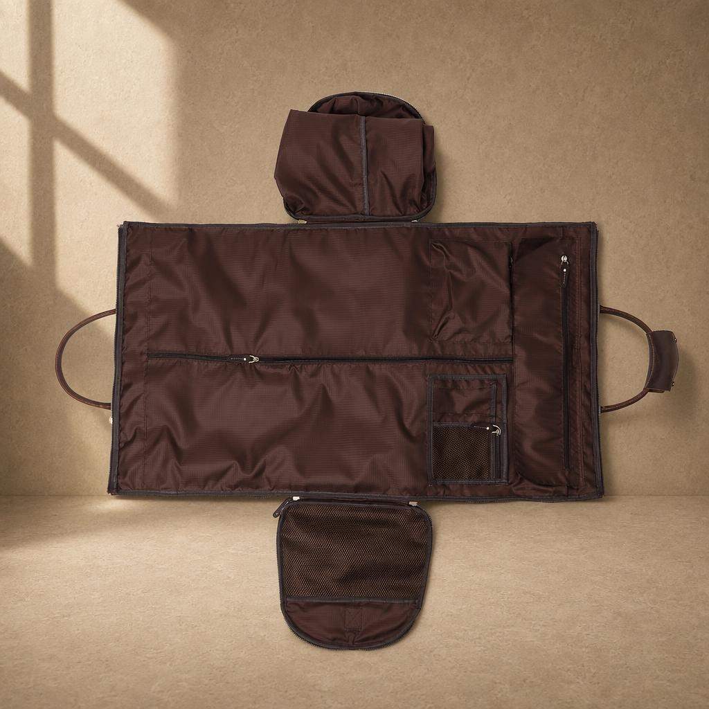 Coffee cowhide garment travel duffel fully unfolded garment organizer