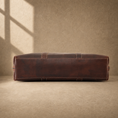 Brown leather large laptop briefcase reinforced base view