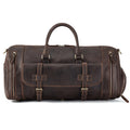 Front view of the Large Wayfarer shoe-compartment weekender in coffee leather