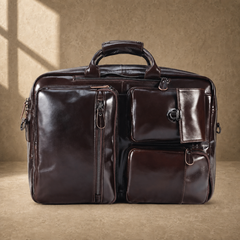 Coffee leather convertible briefcase clean front view
