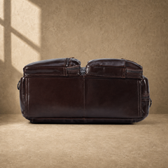 Coffee leather convertible briefcase reinforced base view