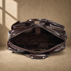 Coffee leather convertible briefcase empty organized interior