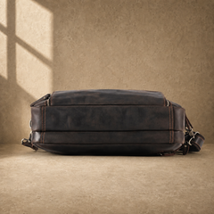 Coffee leather dual-zip business bag reinforced base view