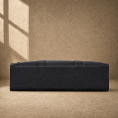Black wrinkled leather briefcase, reinforced base view