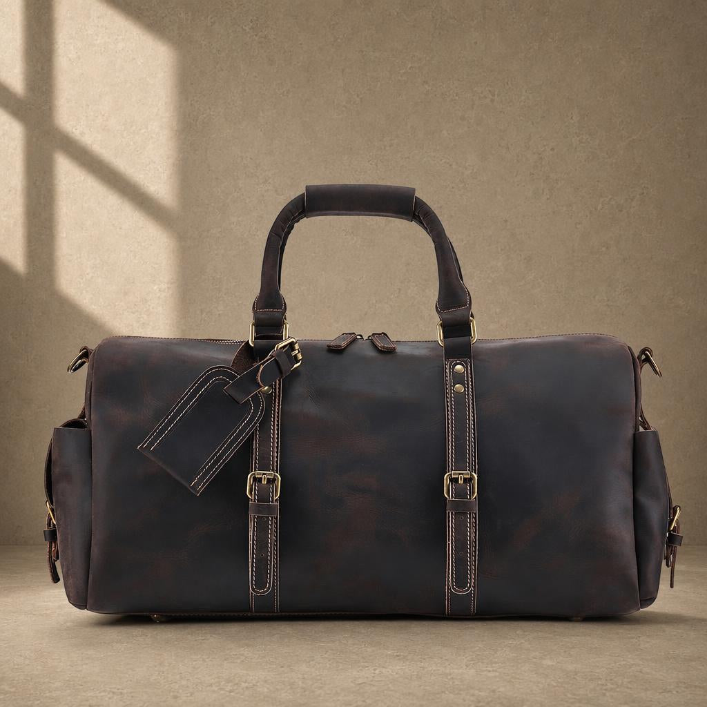 The Harbor Black Leather Holdall Bag
