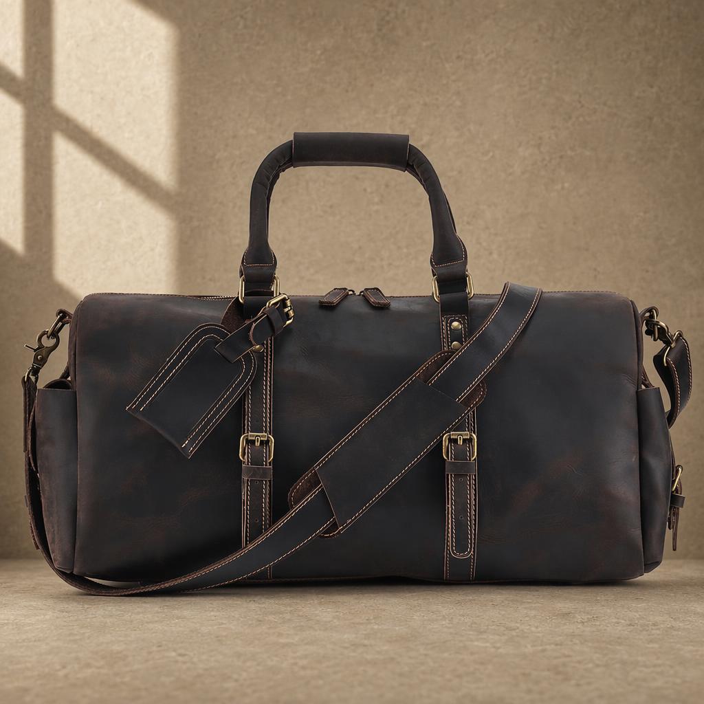 The Harbor Black Leather Holdall Bag