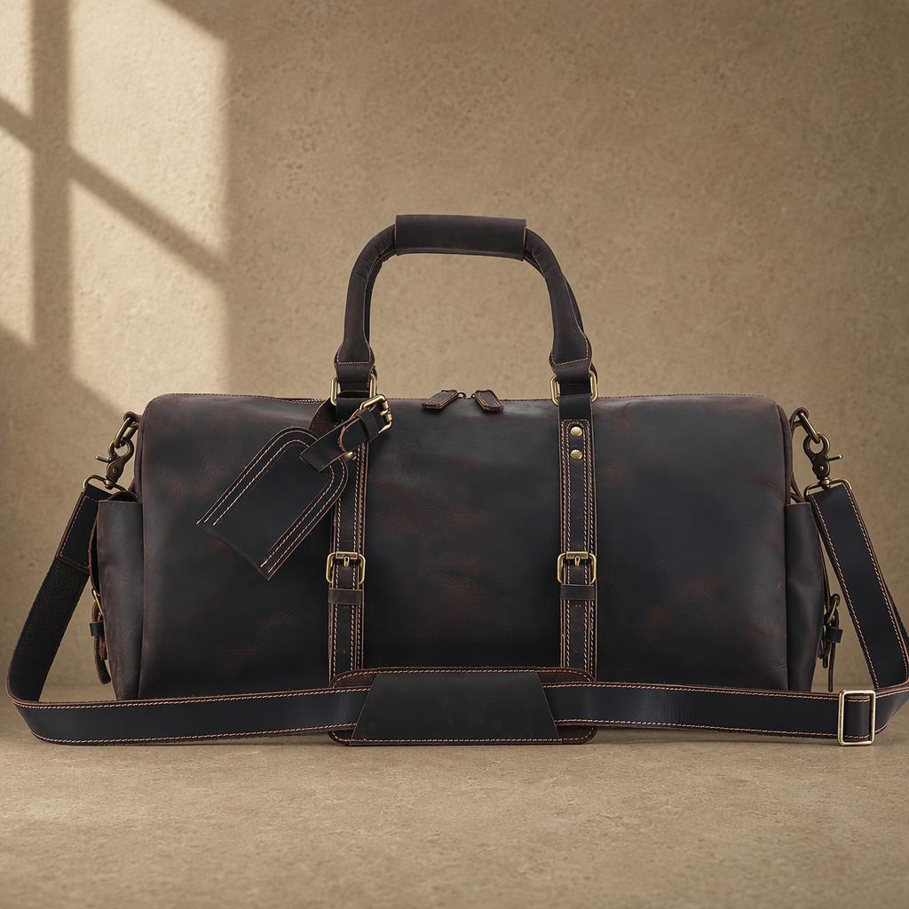 The Harbor Black Leather Holdall Bag