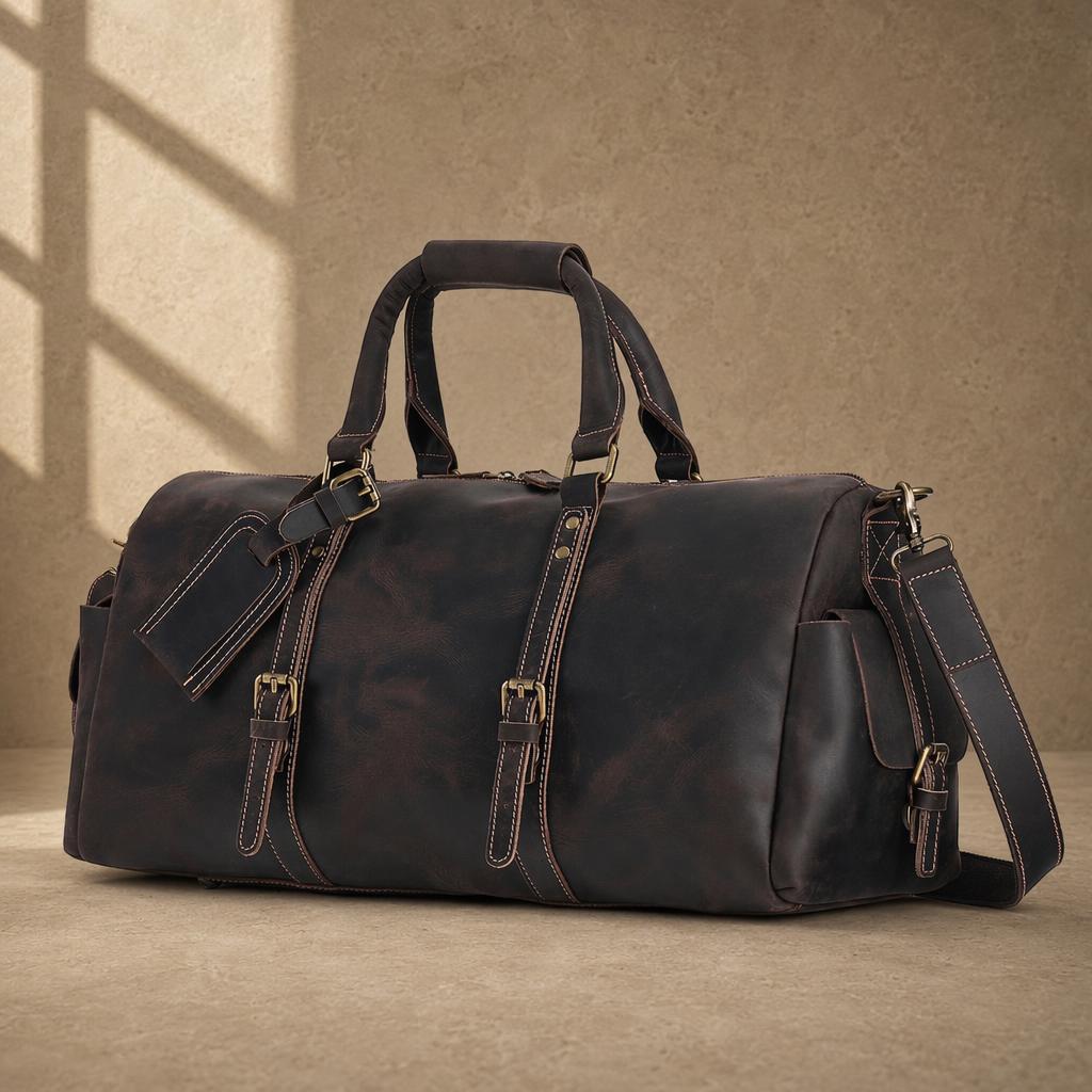 The Harbor Black Leather Holdall Bag