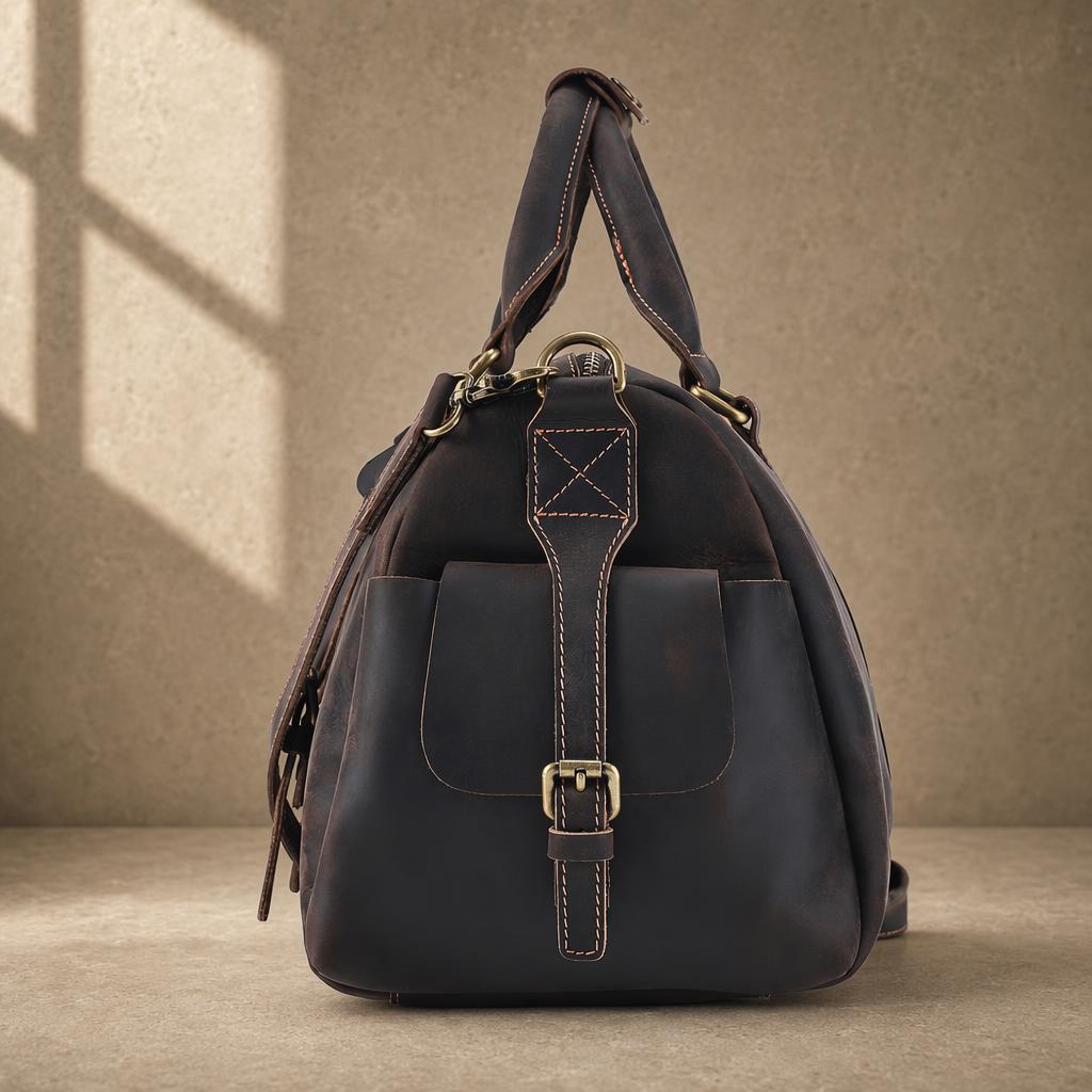 The Harbor Black Leather Holdall Bag
