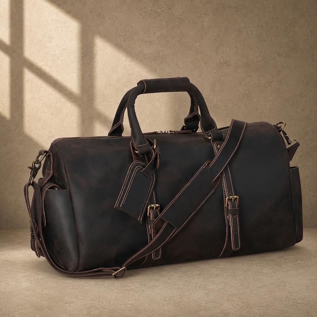 The Harbor Black Leather Holdall Bag