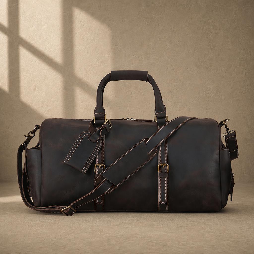 The Harbor Black Leather Holdall Bag