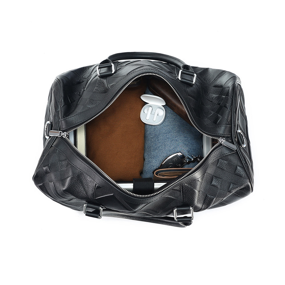 Front product view of The Grain Pebbled Black Weekender