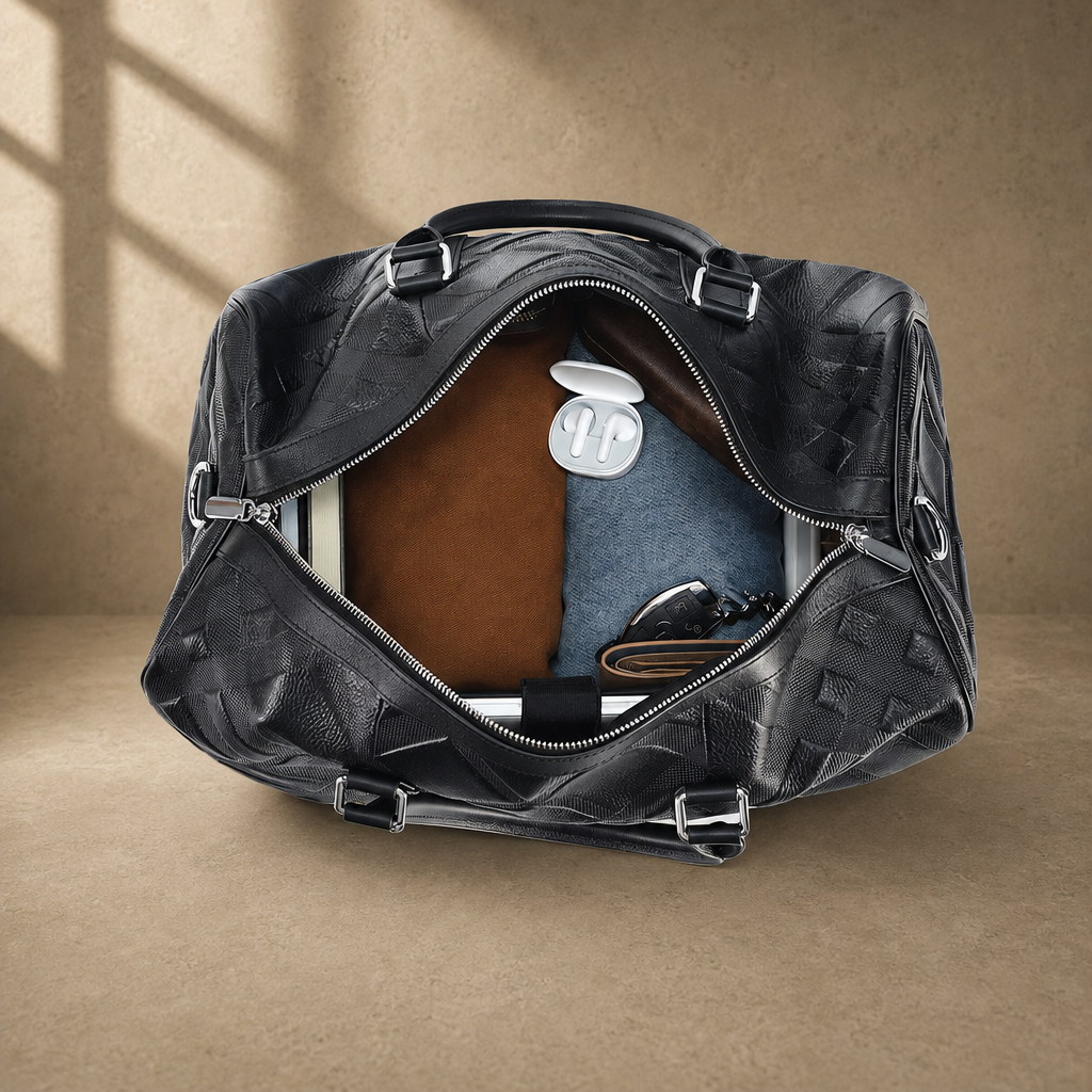 The Harbor Black Leather Holdall Bag