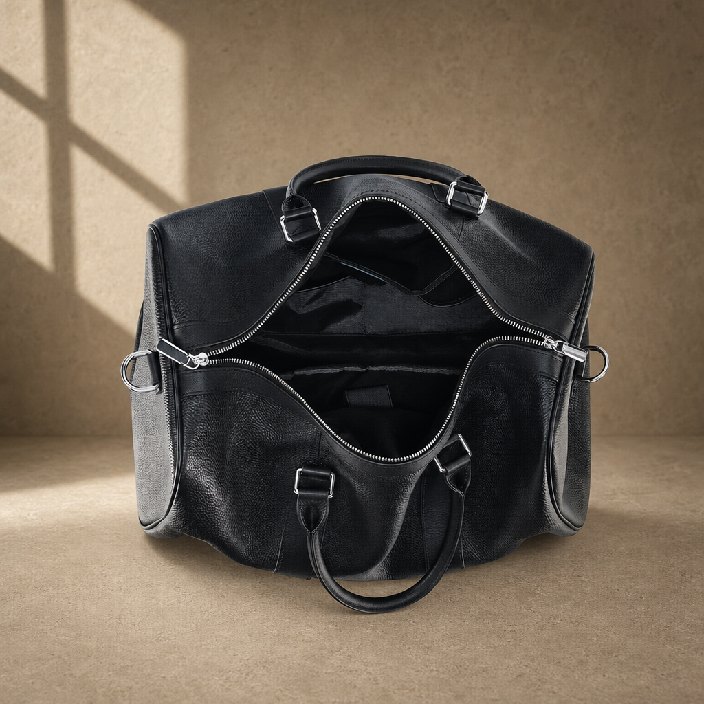 The Harbor Black Leather Holdall Bag