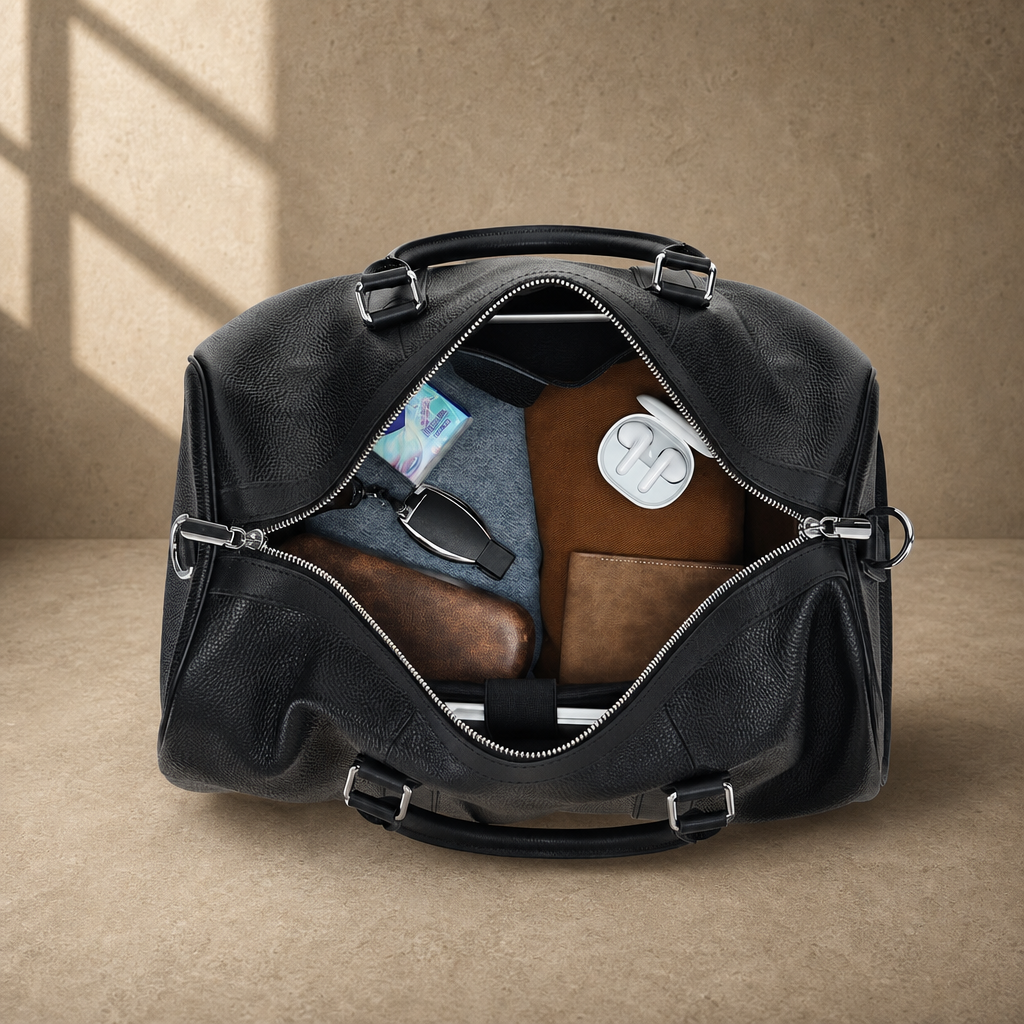The Harbor Black Leather Holdall Bag