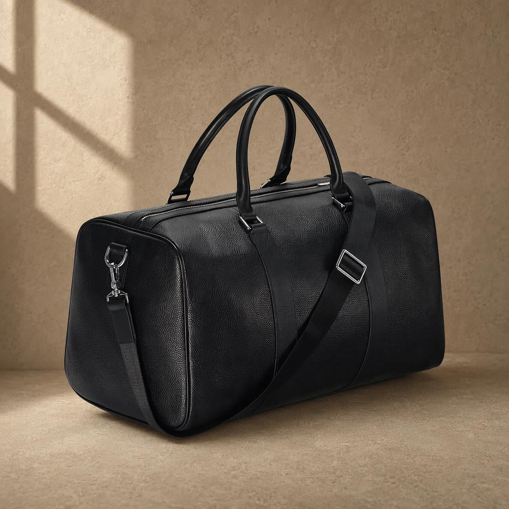 The Harbor Black Leather Holdall Bag