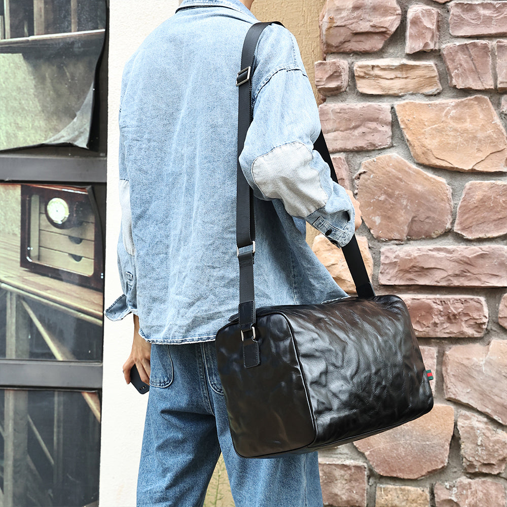 Front product view of The Crossway Compact Leather Duffle