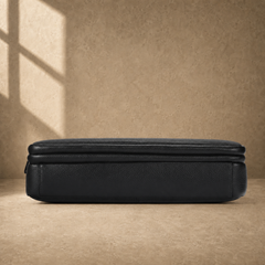 Black leather multi-pocket briefcase, reinforced base