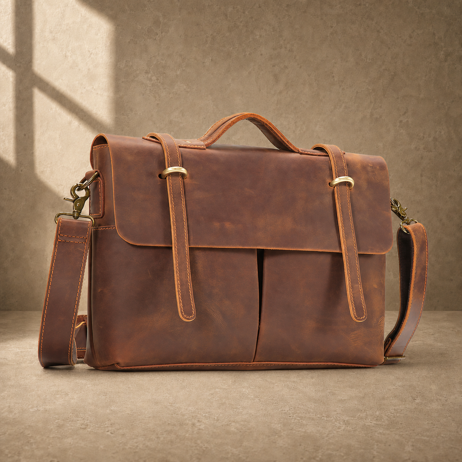 Coffee brown business messenger case three-quarter front hero view