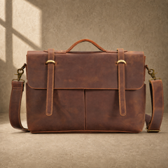 Coffee brown business messenger case straight front view