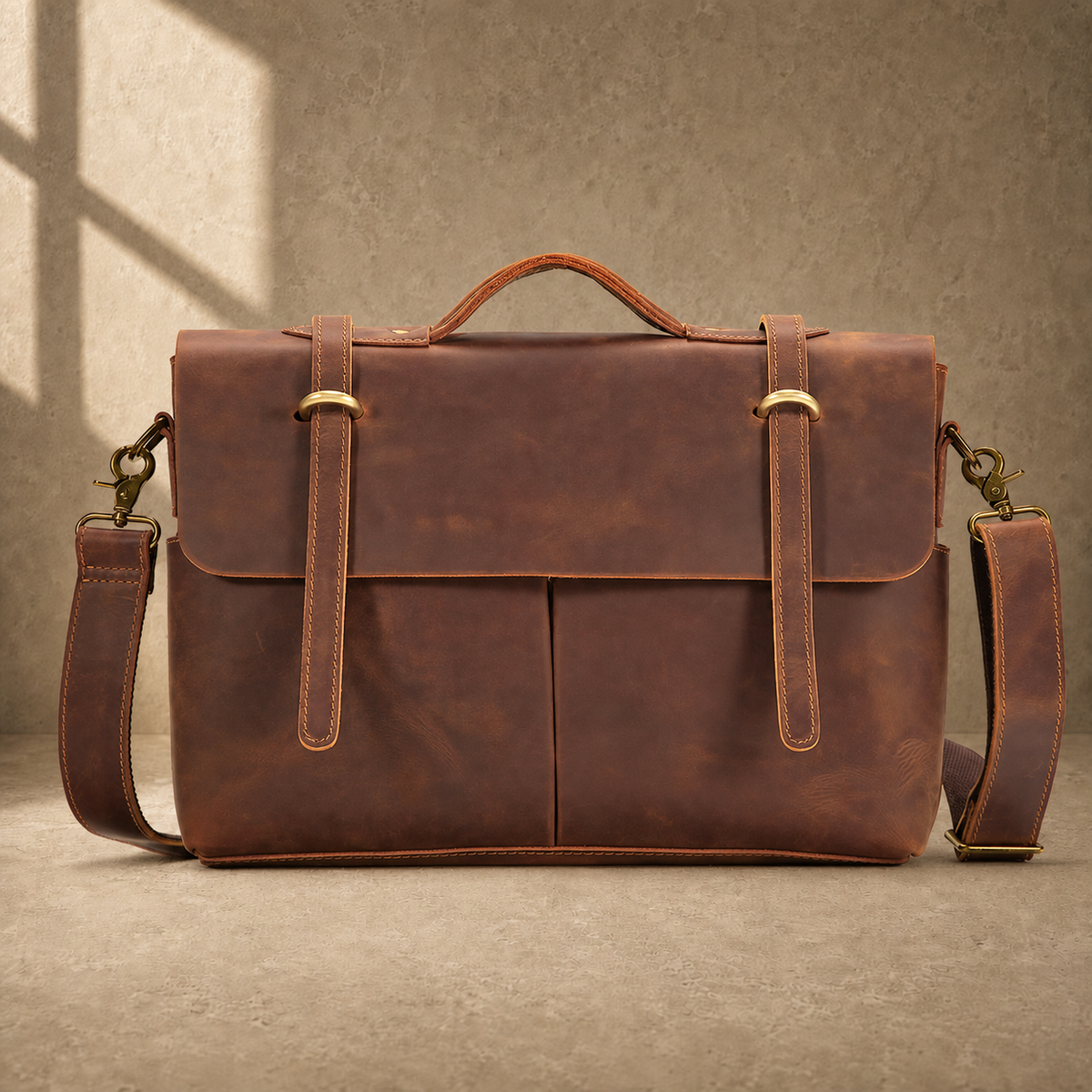Coffee brown business messenger case straight front view