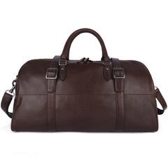 Front view of the Heritage leather weekender in coffee brown