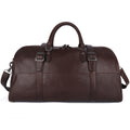 Front view of the Heritage leather weekender in coffee brown