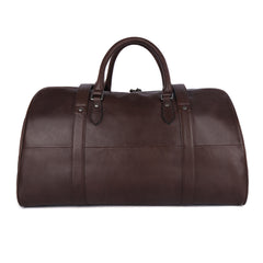 Front three-quarter view of the coffee leather weekender