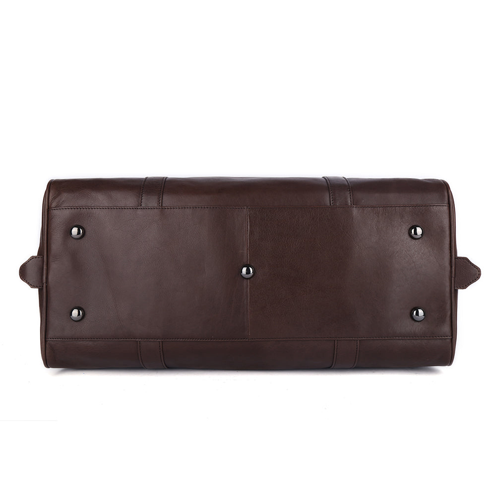 Side profile of the coffee leather weekender