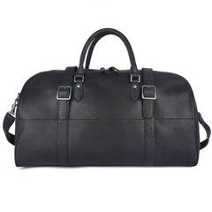 Front view of the Heritage leather weekender in black