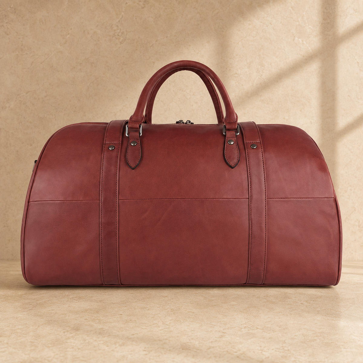 Burgundy leather large weekender bag, rear view