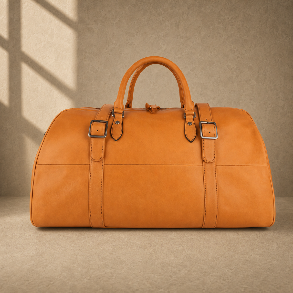 Cognac classic weekender duffel, clean front view