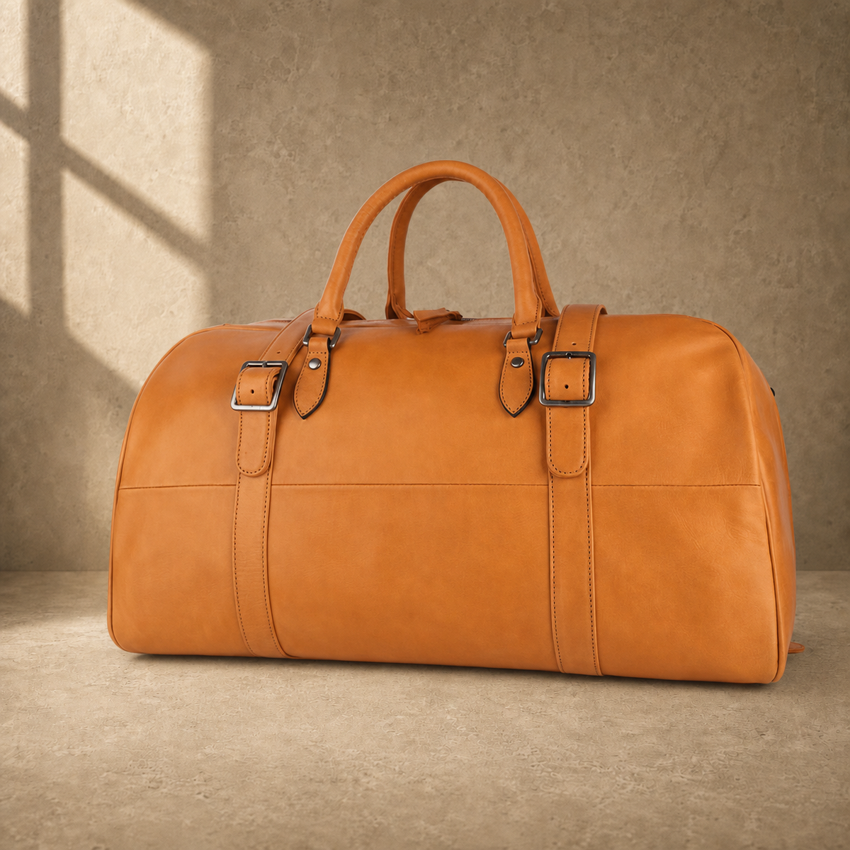 Cognac classic weekender duffel, three-quarter view