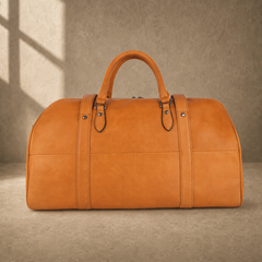Cognac classic weekender duffel, rear view