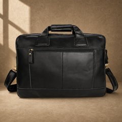 Black cowhide multi-pocket briefcase rear view