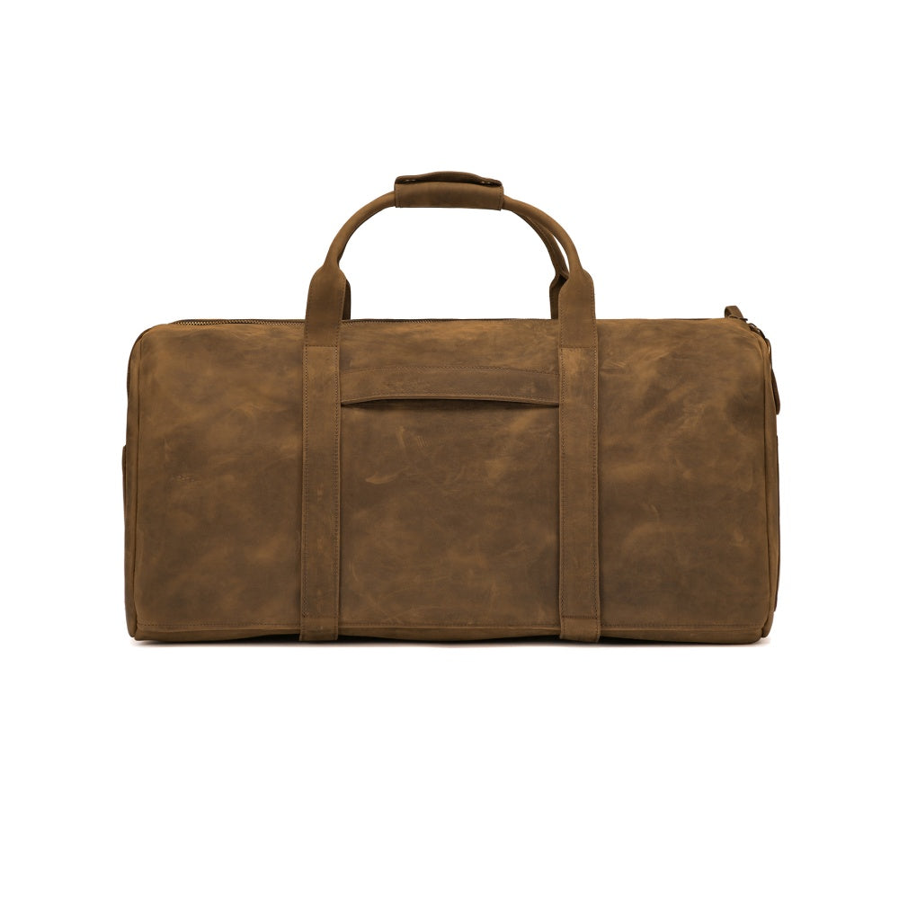 Front product view of The Field Brown Travel Duffle
