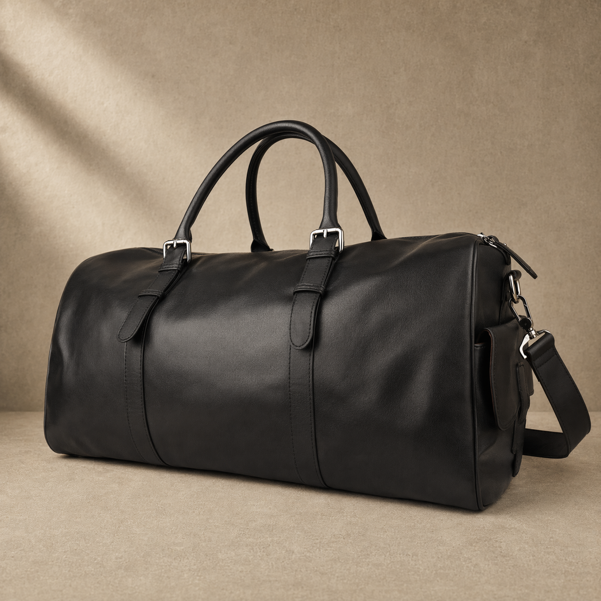 Black Leather Business Travel Duffle