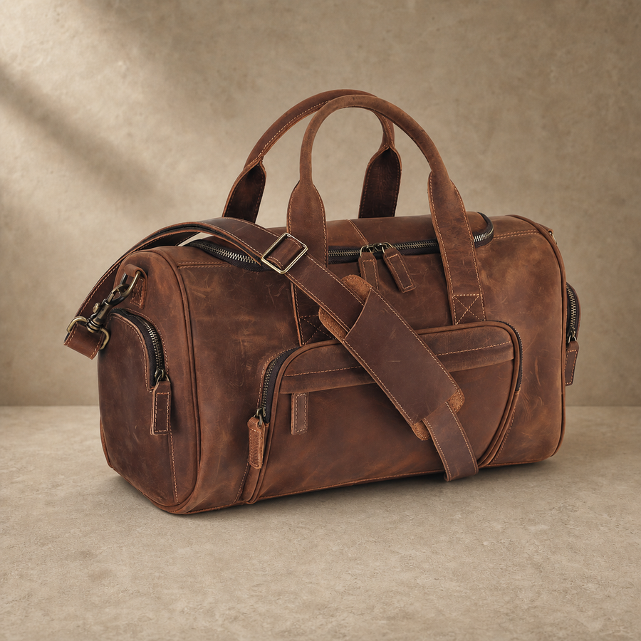 Brown Crazy Horse Leather Duffle Bag
