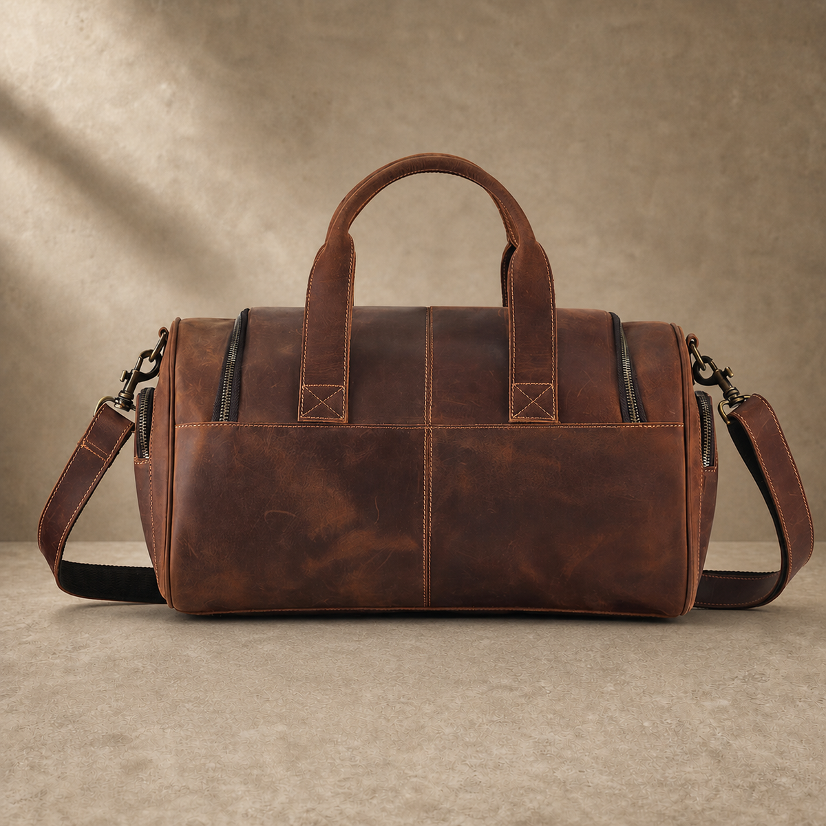 Brown Crazy Horse Leather Duffle Bag
