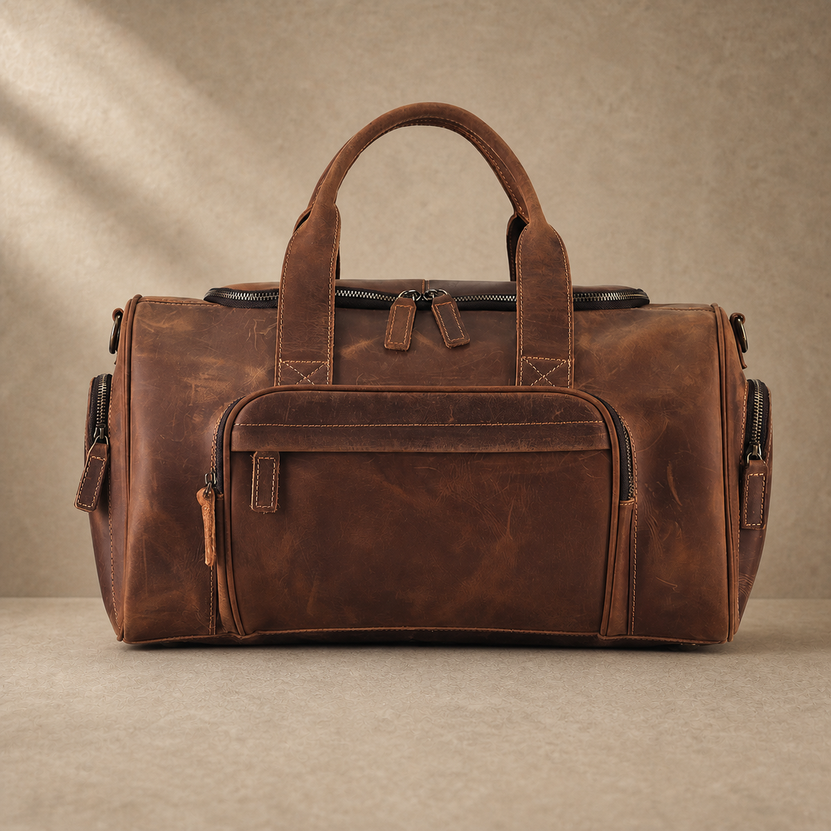 Brown Crazy Horse Leather Duffle Bag