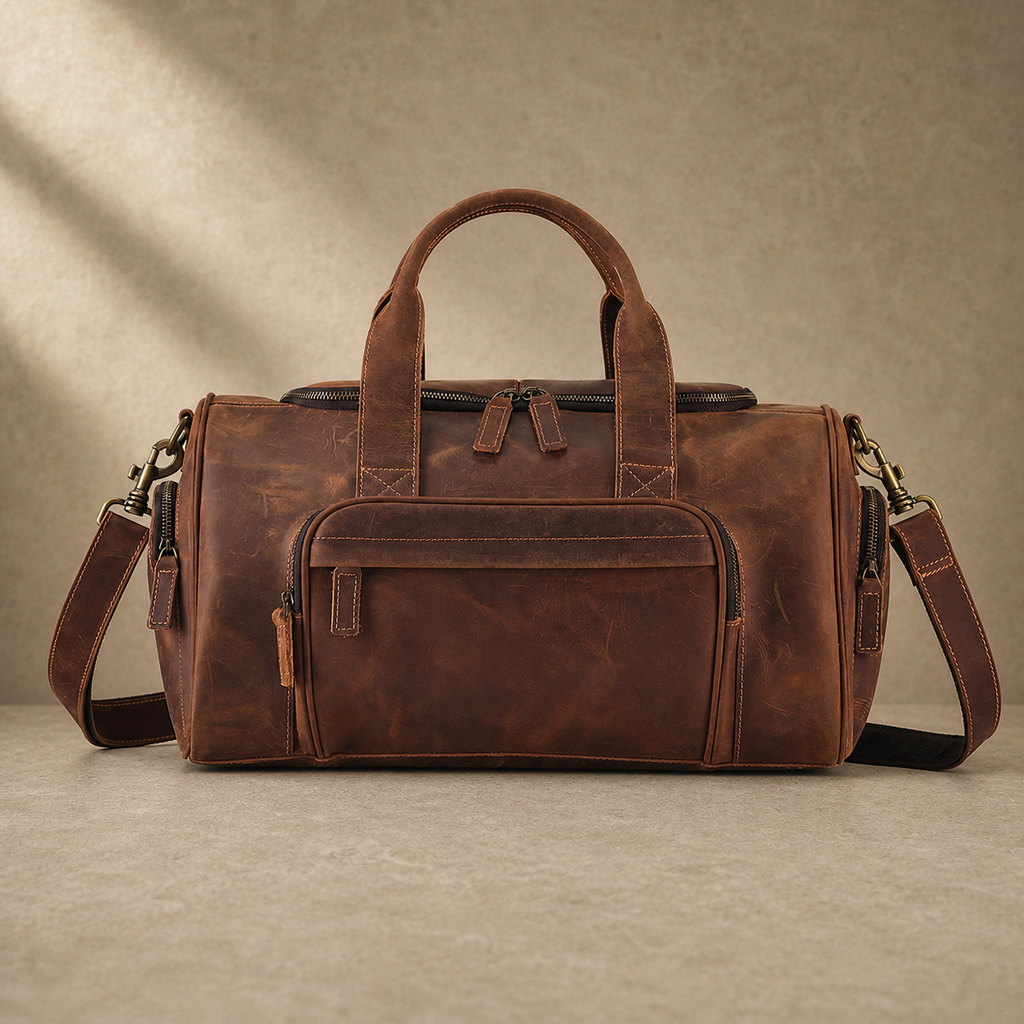 Brown Crazy Horse Leather Duffle Bag