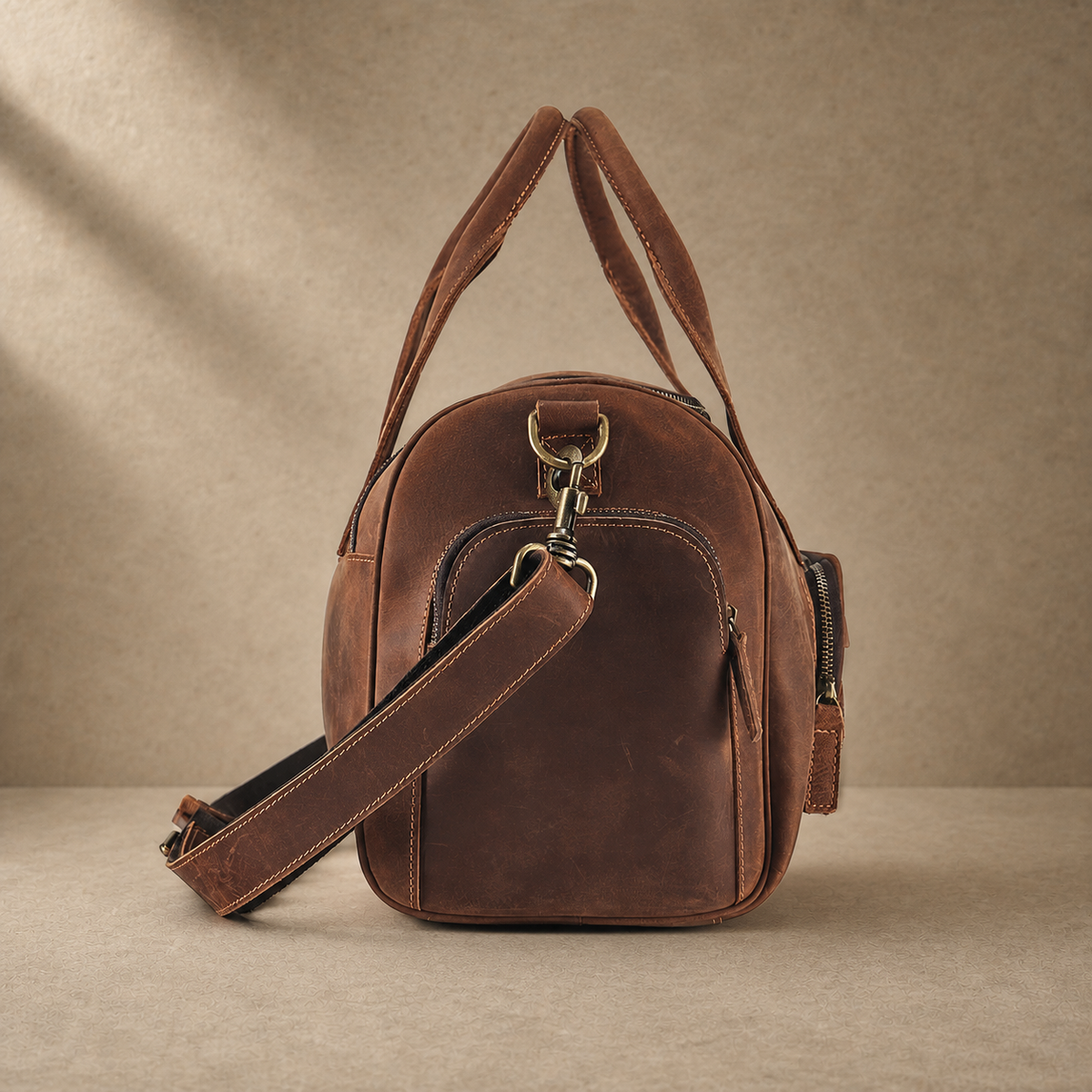 Brown Crazy Horse Leather Duffle Bag