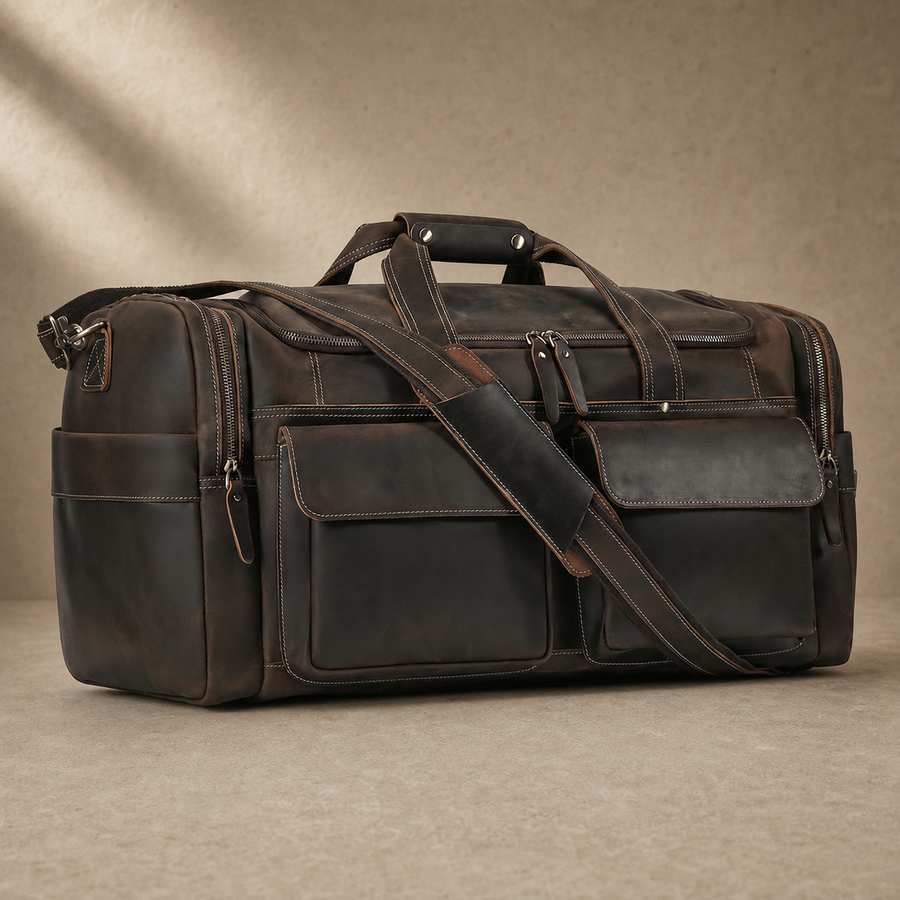 Leather Garment Weekender Duffle Bag
