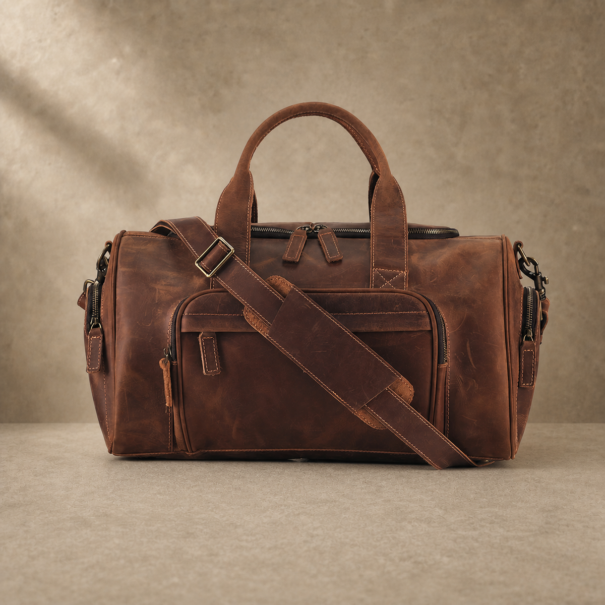 Brown Crazy Horse Leather Duffle Bag