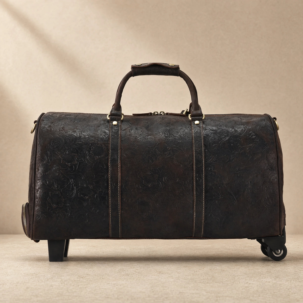 Brown Embossed Rolling Travel Duffle