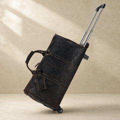 Brown Embossed Rolling Travel Duffle