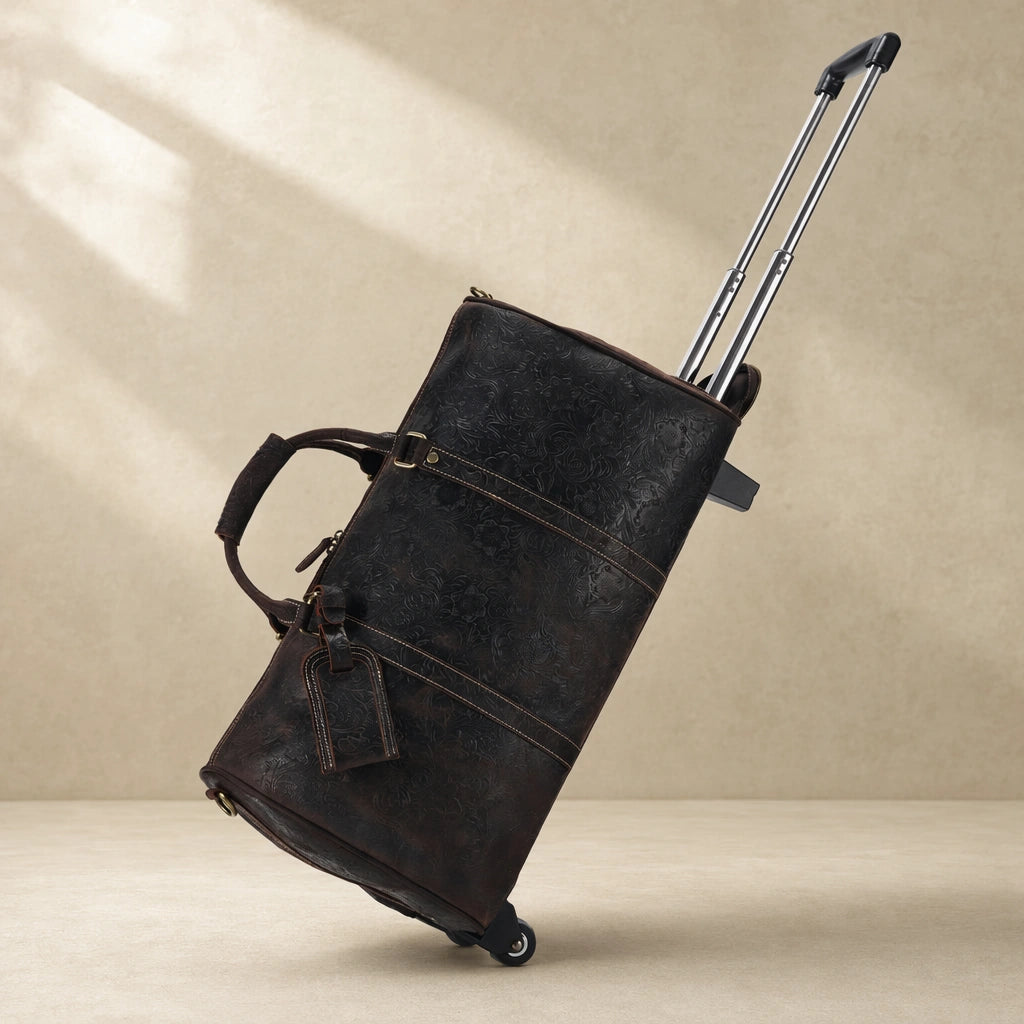 Brown Embossed Rolling Travel Duffle